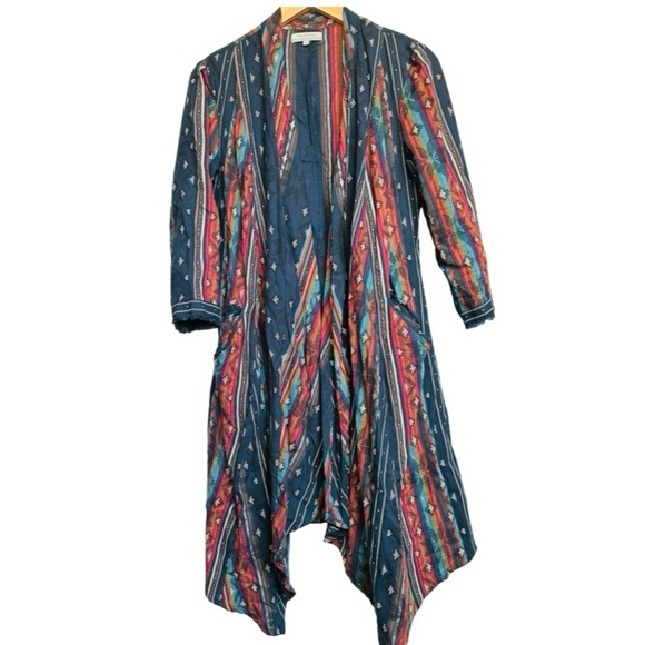 World Market Boho Linen Tribal Print Kimono size S/M - Picture 1 of 9